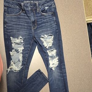 American Eagle Outfitters Women's Ripped Dark Blue Skinny Jeans 8 Long
